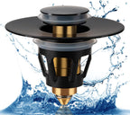 Three colors Bathroom Sink Stopper, 1.1-1.5" Bathroom Sink Strainer, Universal WashBasin Pop Up Drain Stopper, Bounce Core Push Type Sink Plug, Anti-Clogging, Stainless Steel (Matte Black,1PCS)