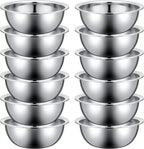 Pinkunn Set of 12 Stainless Steel Mixing Bowls, Nesting Metal Prep Salad Bowl Bulk Kitchen Large Reusable Baking Food Container for Hotel Restaurant Home Cooking, Silver(10.2 x 3.26 Inch)