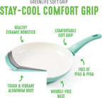 GreenLife Soft Grip 16 Piece Cookware Set, Non-Toxic PFAS-Free Ceramic Nonstick, Pots, Frying, Sauce, Saute, Glass Lids, Stay-Cool Handles, Wobble Free Bases, Dishwasher & Oven Safe, Turquoise