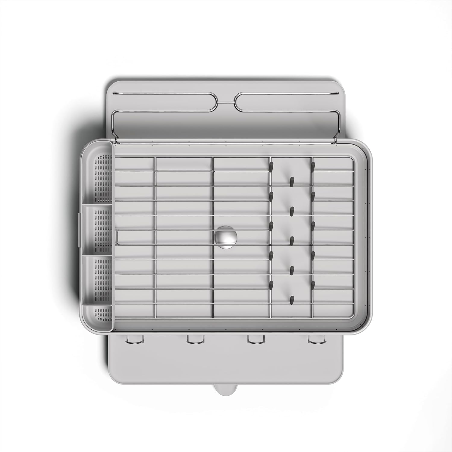 simplehuman Large Capacity Dish Drying Rack with Stainless Steel Frame, 360º Easy Drain Swivel Spout, Utensil & Wine Glass Holder, Anti-Residue Coating, Moisture Control Surface, White