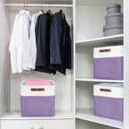 13x13 Cube Storage Bins, Collapsible Fabric Storage Box, 4 Pack Closet Baskets with Handles for Organizing, Shelf, Toys, Clothes, Home, Office, Nursery (Purple&White)