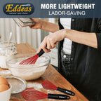 Silicone Whisk, Eddeas Stainless Steel & Silicone Non-Stick Coated Whisks set of 3-Heat Resistant (450°F) Kitchen Whisks Perfect for Blending, Whisking, Beating & Stirring, Red