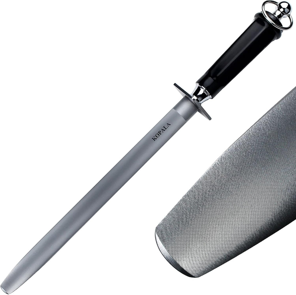 Sharpening Steel Knife Sharpener Rod Flat 10 Inches Honing Steel for Knives Dark