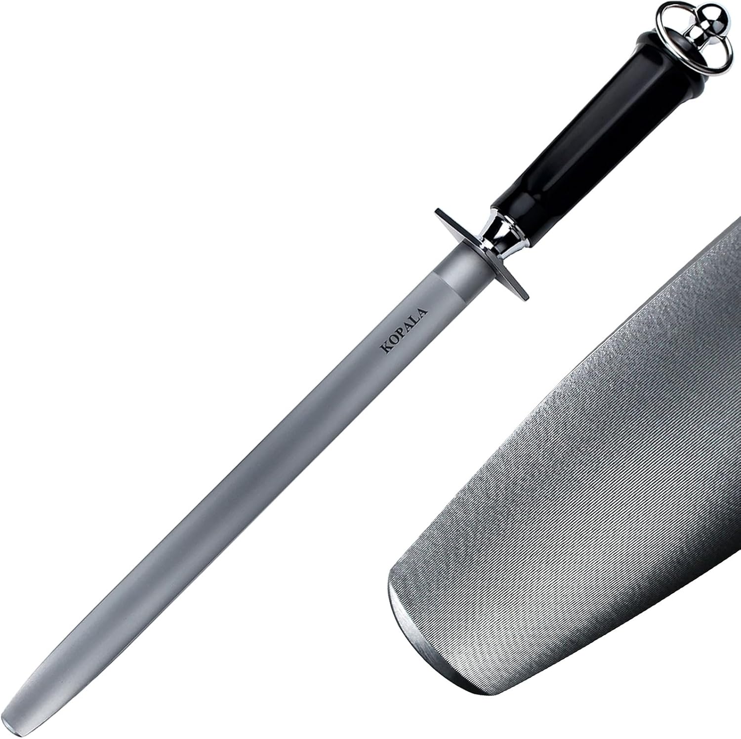 Sharpening Steel Knife Sharpener Rod Flat 10 Inches Honing Steel for Knives Dark
