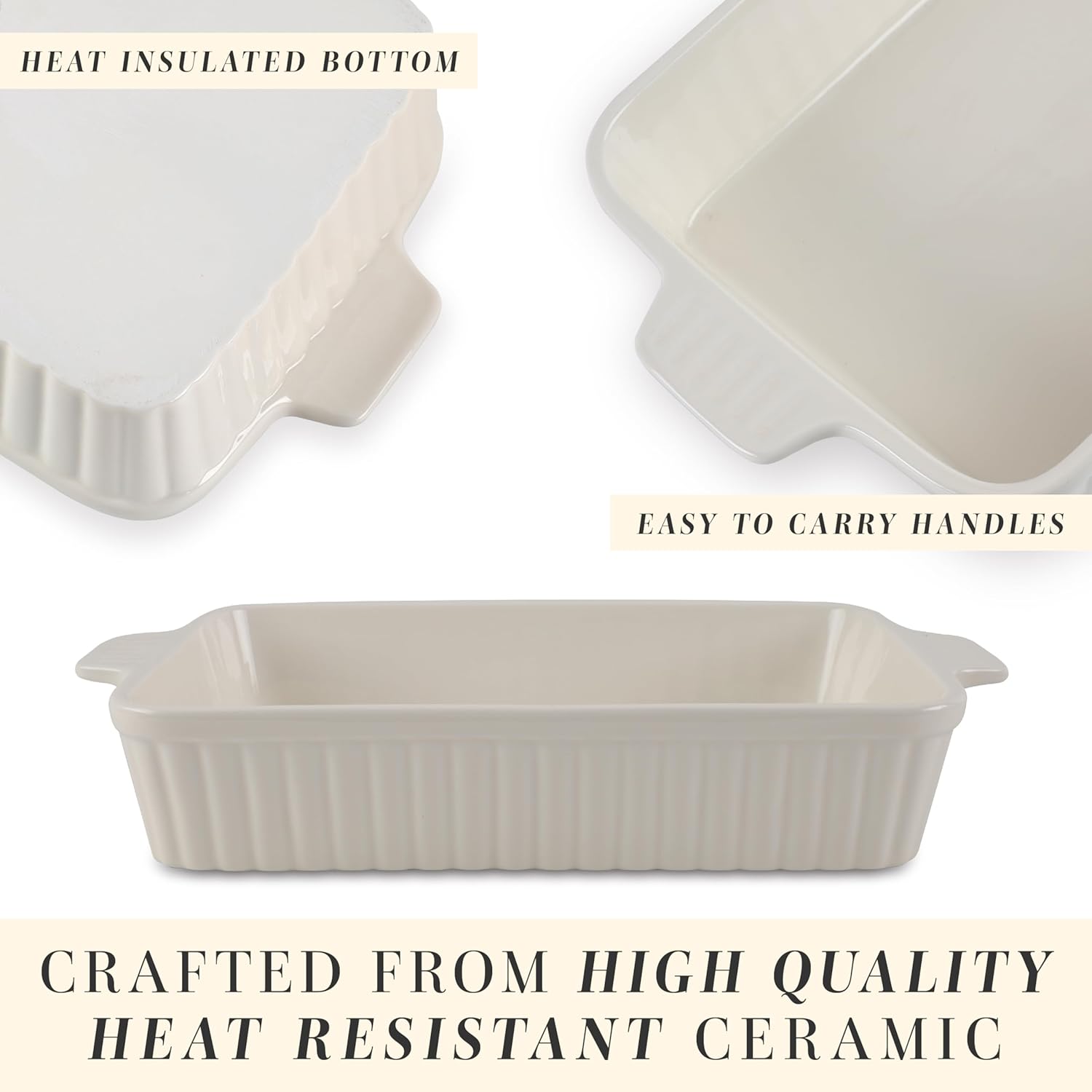 COOK WITH COLOR Casserole Dishes for Oven, Porcelain Baking Dishes, Ceramic Bakeware Sets of 4, Rectangular Pans Handles for Baking Cake Kitchen