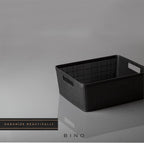 BINO | Woven Plastic Basket | Medium (Black), 4-Pack | THE JUTE COLLECTION | Home Organization, Space - Saving Storage, Stylish Design | Jute Basket | Plastic Storage Basket