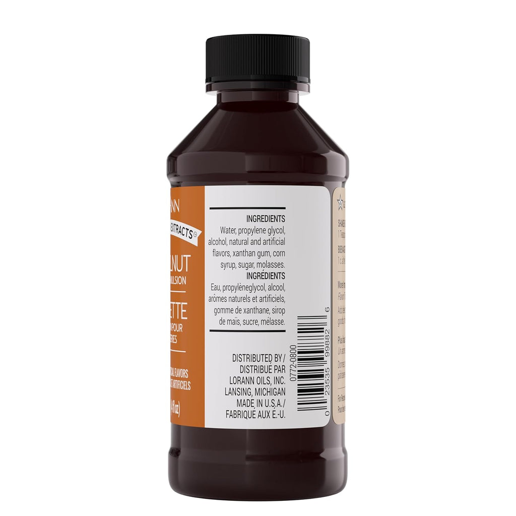 LorAnn Oils Hazelnut Bakery Emulsion: True Essence, Ideal for Boosting Fruit Tones in Cakes, Cookies & Desserts, Gluten-Free, Keto-Friendly, Extract Substitute Essential for Your Kitchen, 4 Oz