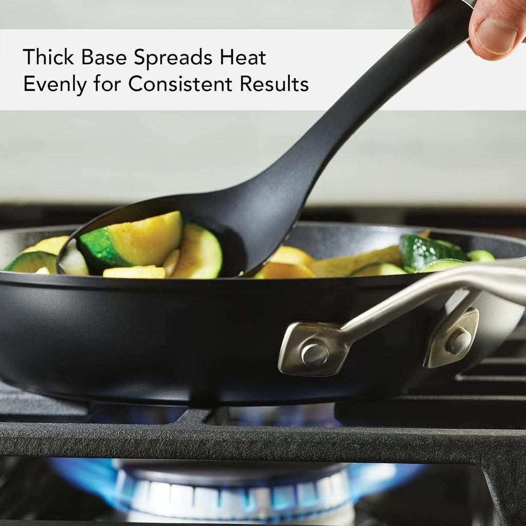 KitchenAid Hard Anodized Induction Nonstick Frying Pan Set With Lid, 3-Piece – 8 & 10 Inch Skillets, Durable, Even Heating, Dishwasher & Oven Safe, Easy-Clean, Matte Black