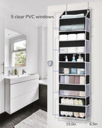 ULG 1 Pack Over The Door Organizer – 5 Shelf Door Organizer Hanging & 10 Side Pockets, Reinforced 44LB Capacity Hanging Organizer, Behind The Door Storage for Bedroom, Nursery, Pantry (Black)