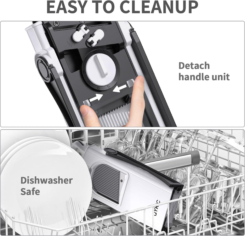 Upgrade Safe Mandoline Slicer for Kitchen, Vegetable Chopper Slicer, Potato Slicer Thickness Adjuster, French Fry Cutter, Veggie Onion Dicer Faster Kitchen Mandolin for Meal Prep (White)