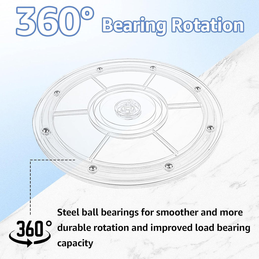 4 Pcs 8 Inch Lazy Susan Turntable Acrylic Ball Bearing Rotating Tray, Clear Turntable Organizer, Rotating Base Clear Acrylic Plates for Pantry, Cabinet, Spices, Makeup, (360˚ Rotation)