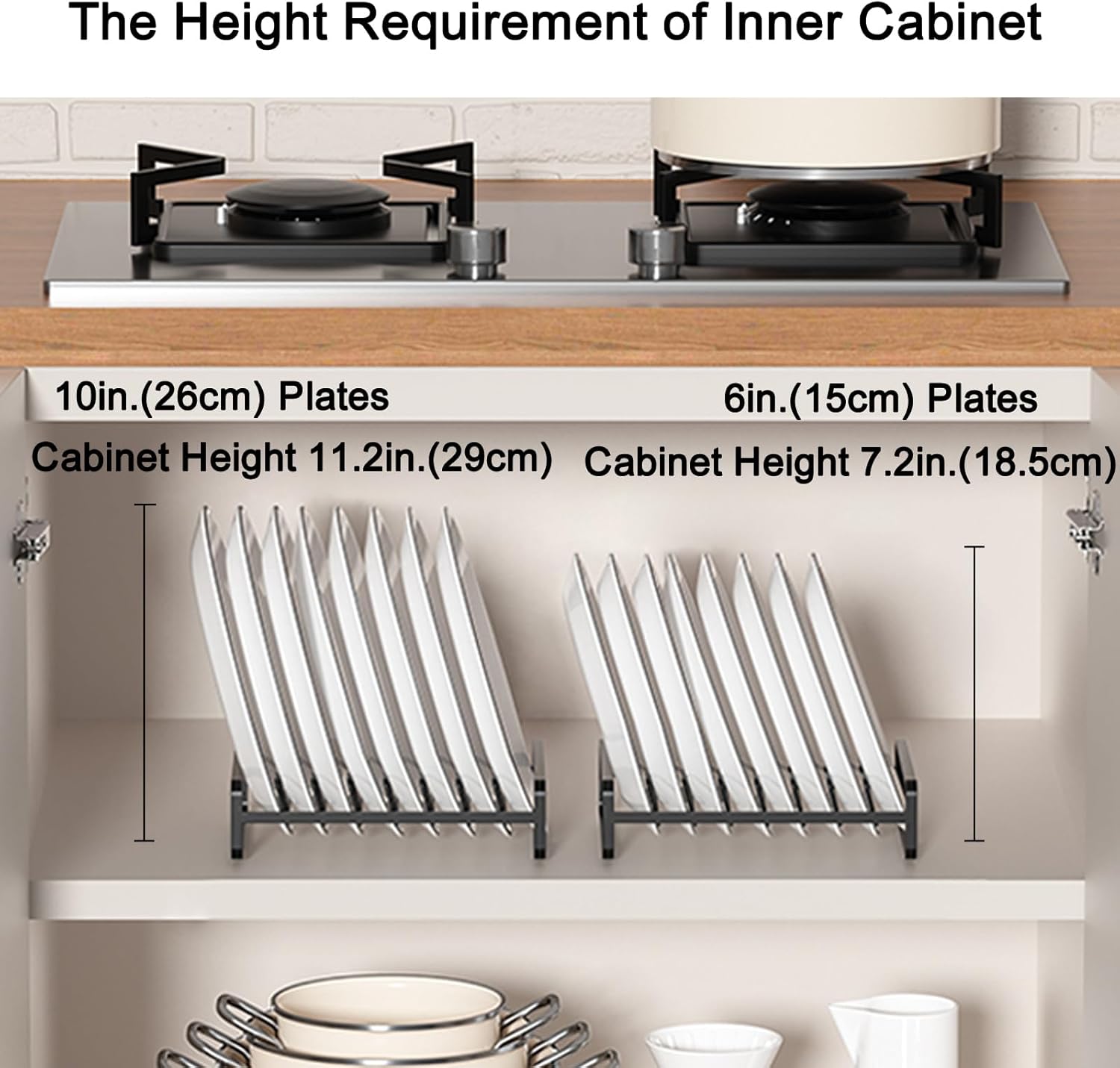 2 Pack Plate Holders Organizers 8 Slots Upright Cabinet Dish Drying Racks Metal Plate Stands (for 6In. 10In. Plates) Dish Organizers for Countertop and Cupboard(at Least 11.2in.Height) Black
