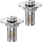 Sink Stopper Hair Catcher, Pop-up Sink Drain Strainer with Removable Stainless Steel Strainer Basket Hair Catcher, Bathroom Sink Strainer for Bathroom Sink Stopper Replacement (New-2PCS)