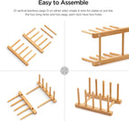 Bamboo Dish Drying Rack for Kitchen Counter and Cabinet, Dish/Book/Plate/Bowl/Cup/Cutting Board/Pot Lid Organizer for Kitchen, Living Room, Study, Display Cabinet (4 Slots)