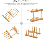 Bamboo Dish Drying Rack for Kitchen Counter and Cabinet, Dish/Book/Plate/Bowl/Cup/Cutting Board/Pot Lid Organizer for Kitchen, Living Room, Study, Display Cabinet (4 Slots)