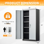 INTERGREAT Metal Storage Cabinets 72” Black Grey Garage Steel Storage Cabinet with Doors and Shelves, Steel File Cabinet for Home Office, Basement, Warehouse, Classroom（Anti Tipping）