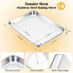 E-far Small Baking Sheet Set of 4, 10.5”x8.3” Stainless Steel Cookie Sheets Pans, Compact Non-toxic Metal Toaster Oven Trays for Cake, Healthy & Rust Free, Mirror Finish & Dishwasher Safe