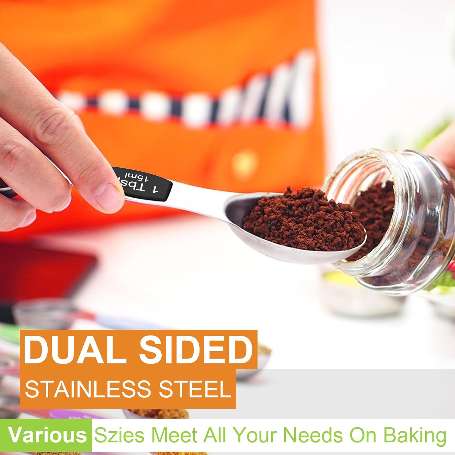 Wildone 14 Pack Stainless Steel Measuring Spoons Set, Including 8 Double Sided Magnetic Measuring Spoons(Black), 1 Leveler & 5 Mini Measuring Spoons, for Dry & Liquid Ingredients, Fits in Spice Jar