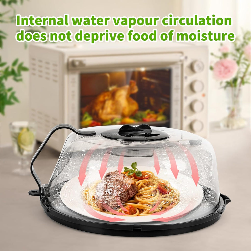 Microwave Splatter Cover, Microwave Cover with Water Steamer, 10 Inch Plate Covers with Integrated Handle Splatter Guard, Kitchen Gadgets & Accessories, House Essentials for Gift-Black