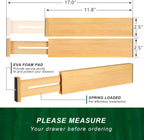 4 Pack Bamboo Drawer Dividers, Adjustable Length from 12 Inch to 17 Inch, Expandable Kitchen Drawer Organizer, Drawer Organization Separators for Clothes, Kitchen, Bedroom, Dresser, Office (Beige)