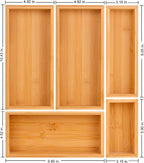 bamboo drawer organizer Set，expandable drawer dividers,wooden storage organizers,large trays for kitchen, bathroom,flatware,Tea Bag Organizer (1 X 5PCS Natural)