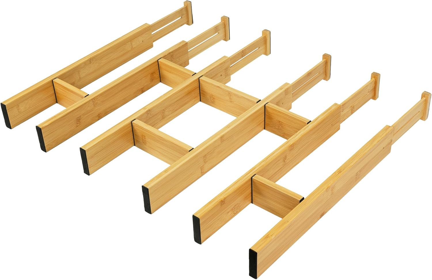 Adjustable Bamboo Drawer Dividers with Inserts, Expandable Spring-Loaded Drawer Organizer for Kitchen, Clothes, Tools, Silverware, Bamboo Organizer Separators - 6 Large Pieces