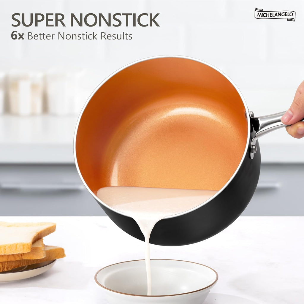 MICHELANGELO 2 Quart Saucepan with Steamer & Glass Lid - Nonstick Sauce Pan with Lid | Ceramic Steamer Pot, Induction Compatible, Oven Safe