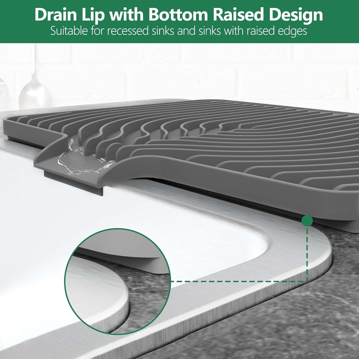 GUUKIN Silicone Dish Drying Mat, 17.7" x 11.8 " Drying Matt Kitchen Counter, Dish Drying Rack Mat, Easy Clean Pad for Countertop Protection, Multi-Functional Use (Grey)