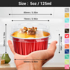 EUSOAR Disposable Ramekins, 30pcs 5oz Aluminum Foil Cupcake Baking Cups Containers with Lids, Dessert Cups Mini Aluminum Cheesecake Pan Creme Brulee Ramekins - Red