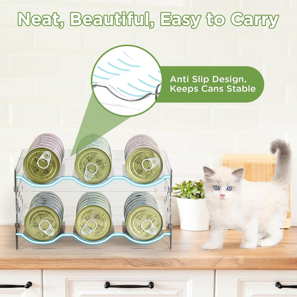 REFLYING Cat Food Can Organizer, 2-Layer Transparent Cat Food Storage Container Holds 36 (3.5oz) Cans, Canned Cat Food Organizer and Storage for Countertop Kitchen Cabinet or Pantry Shelf (2 layers)