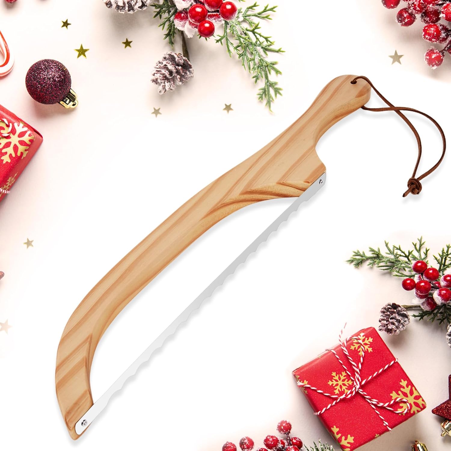 16 inch Wooden Sourdough Bread knife, Serrated Bread Slicer for Homemade Bread, Bagels, and Baguettes