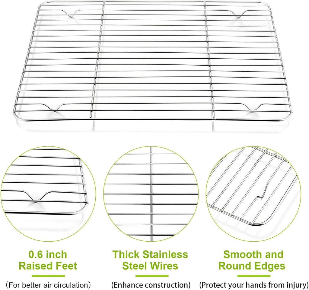 P&P CHEF Cooling Baking Rack Pack of 2, Stainless Steel Cooling Racks for Cooking Baking Roasting Grilling Drying, Dense Wires & Smooth Edge, Easy to clean, Silver, 11.6" x 9"