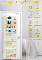 1 Pack Over The Door Storage Organizer with 5 Pockets 10 Mesh Pockets, 44 lbs Weight Capacity Door Hanging Organizers and Storage for Bedroom,Bathroom,Nursery,Kidroom,Babyroom