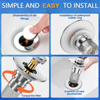 2PCS Sink Stopper Hair Catcher, Pop-up Sink Drain Strainer with Removable Stainless Steel Strainer Basket Hair Catcher, Bathroom Sink Strainer for Bathroom Sink Stopper Replacement.