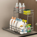1 Pack Under Sink Organizers and Storage, 2 Tier Pull Out Cabinet Organizer, Metal Sliding Drawer Storage for Kitchen Bathroom，Gray