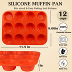 12 Cups Silicone Mini Muffin Pan Set, Nonstick Mini Cupcake Pans, BPA Free Small Muffin Tin for Baking, Set of 2 (Red+Red)