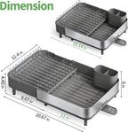 Dish Drying Rack for Kitchen Counter, 304 Stainless Steel Dish Rack, Expandable Dish Drainer, Foldable Dish Strainer, Extendable Dish Drainer Rack with Cutlery Holder, Kitchen Plate Rack
