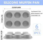 3-Pack 6-Cup Silicone Muffin Pans, Nonstick Cupcake Baking Molds, BPA/PFA-Free, Dishwasher & Oven Safe - Gray