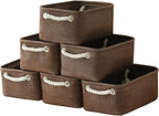 TheWarmHome Storage Basket for Organizing - 12x8x5 inch Small 6 Pack Collapsible Storage Bin for Shelves with Handles, Canves Storage Box for Cloth Closet Organizer Gift Toy (Brown)