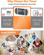 DOOMAY Digital Kitchen Visual Timer: 3.6'' Large LED Display, Magnetic, 3 Brightness, 4 Alarms and Volume, Memory Function, Countdown Count up for Cooking, Classroom, Home Gym, AAA Battery Included