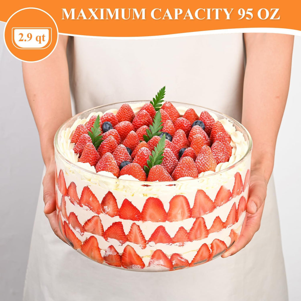 Large Salad Bowl, 8 inch Trifle Bowl Glass with Sealed Lid, Versatile Mixing and Serving Bowl for Laying Ice Cream,Cake,Cupcake,Salad,Fruit,Baking,Dessert and Party Diy, Microwave Safe