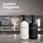 Luxury Glass Hand and Dish Soap Dispenser Set by Brighter Barns - Kitchen Soap Dispenser Set with Stainless Steel Pump for Kitchen Sink - Neutral Modern Farmhouse Home Decor for Airbnb (Black/White)