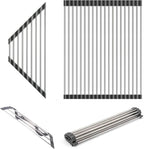 Dowell Over The Sink Roll-Up Dish Drying Rack, Foldable Tube Design, Space Saving Sink Organizer, Sturdy, Easy to Clean, Stylish Look - Triangle+Rectangular - Stainless Steel