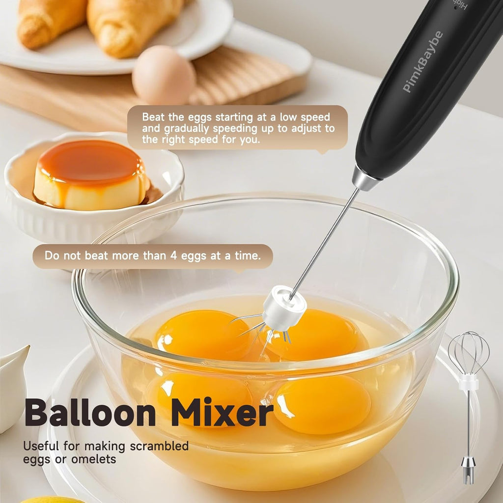 Electric Milk Frother Handheld, Triple-whisk 3-Speed Coffee Drink Mixer with 3 Stainless Steel Whisks (Including Triple-Spring Frothing Whisk) – Stand Included for Cappuccino, Latte, Egg Whisking