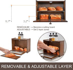 Bamboo Wooden Bread Box for Kitchen Countertop, Storage Box with Transparent Window, 2-Layer Large Capacity, Kitchen Bread Holder, Self Assembly