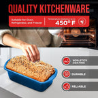 Nonstick Loaf Pan Set Pack of 2, 10.2" & 11" Large Baking Bread Pan, Oven Safe Up to 450°F, PFOA, PFOS, PTFE Free, Space Saving Stackable Design, Stain Resistant, Dishwasher Friendly, Blue Marble