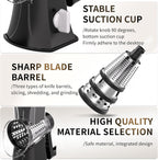 3-in-1 Rotary Cheese Grater Vegetable Slicer, 3 Interchangeable Blades Food Shredder with Anti-Slip Reinforced Suction Base, Kitchen Mandoline Chopper (Black)