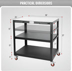 36''x 24'' Large Movable Pizza Oven Table for Outdoor, 304 Stainless Steel Grill Cart with Wheels, 3-Shelf Outdoor Kitchen Prep Table Pizza Oven Stand on Wheels for Ooni 16, Blackstone Griddle