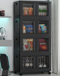 400Qt Stackable Storage Bins with Lids, 100Gal Closet Organizers and Storage Drawer, Plastic Collapsible Storage Bins with Doors, Heavy Duty Store Box Cabinet for Home Office, 4Pack Black