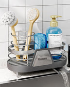 Kitsure Sponge Holder for Kitchen Sink - Space-Saving Kitchen Sink Caddy, Rustproof Metal Organizer with Removable Brush Holder, 7.9"×3.9"×5.3", Grey